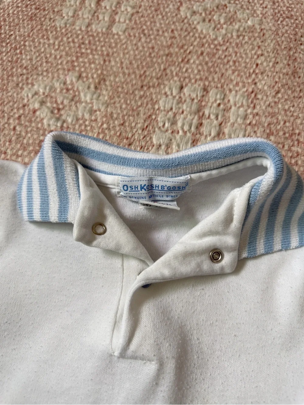 Vintage OshKosh B'gosh White Polo with Light Blue Stripe Collar - Kids